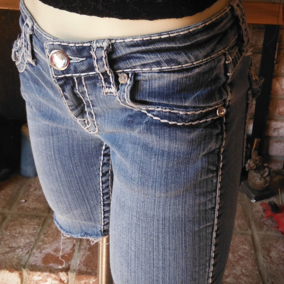 LA IDOL CUT OFF DENIM SHORTS BLING RHINESTONE Western - Picture 5 of 6